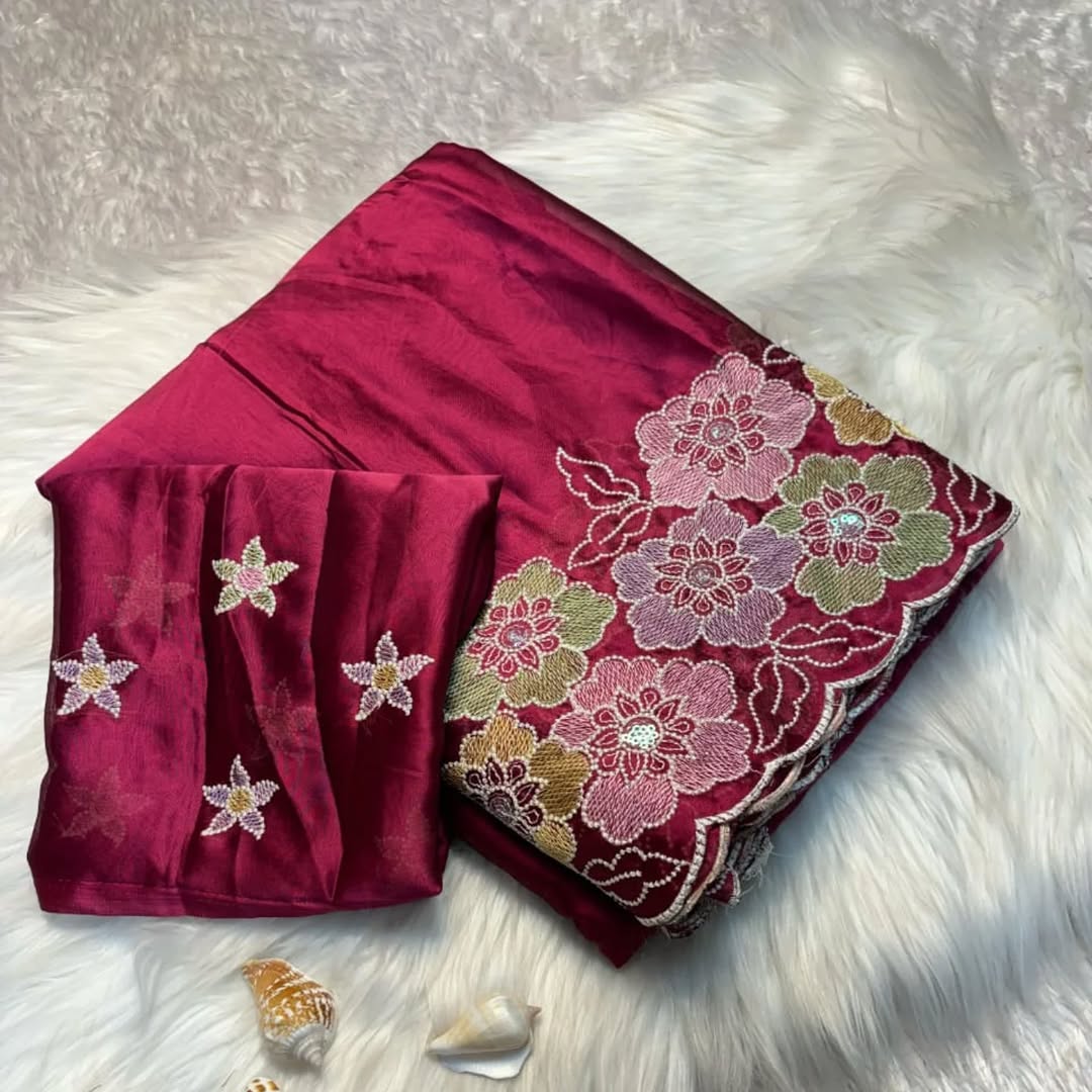Pure Rangoli Embroidery Work And
Therd Work And flower Saree With Heavy Fancy Embroidery Work Blouse*