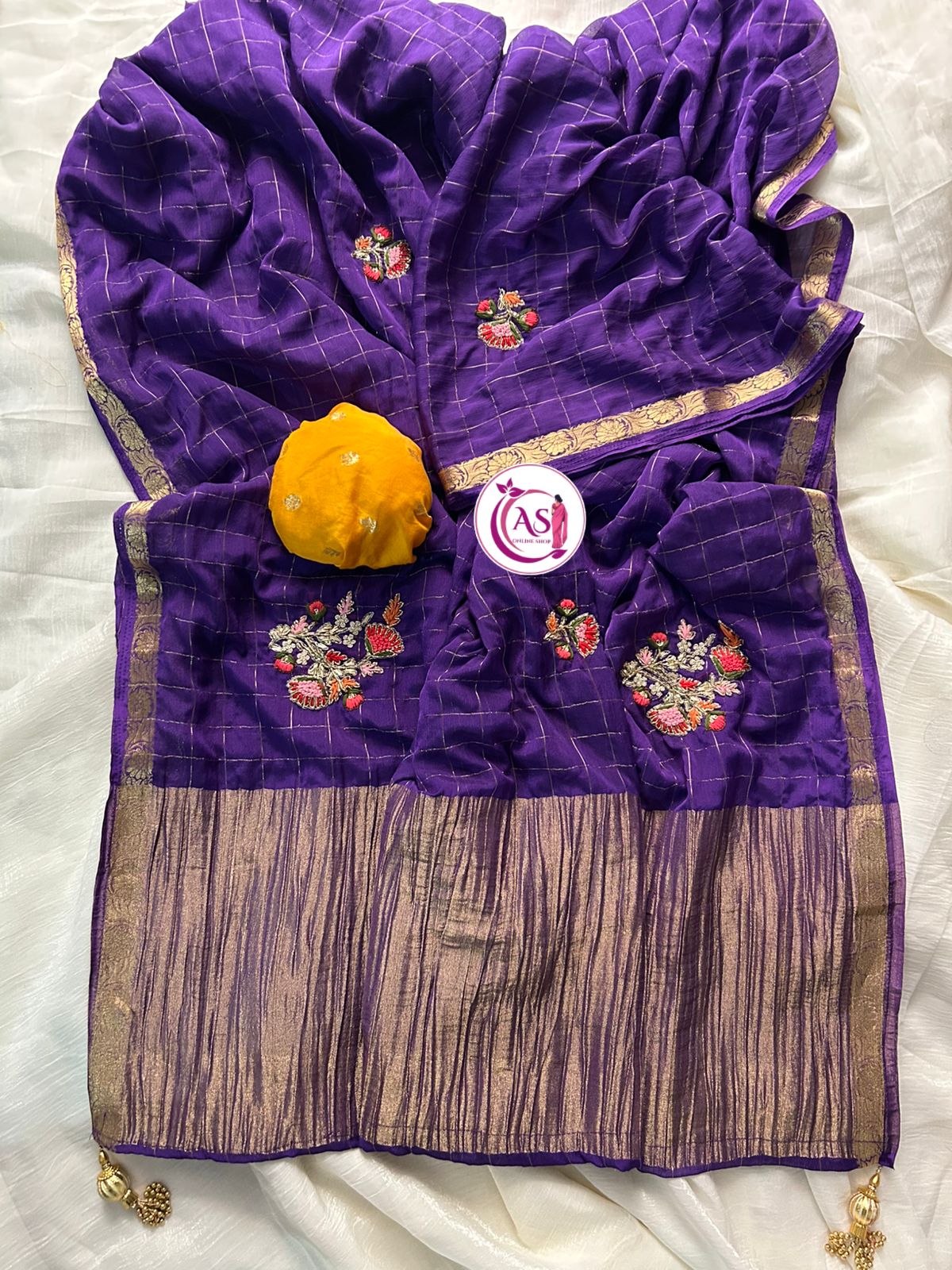 JarDoshi and cutdana handwork flower butta chinon budget sareee