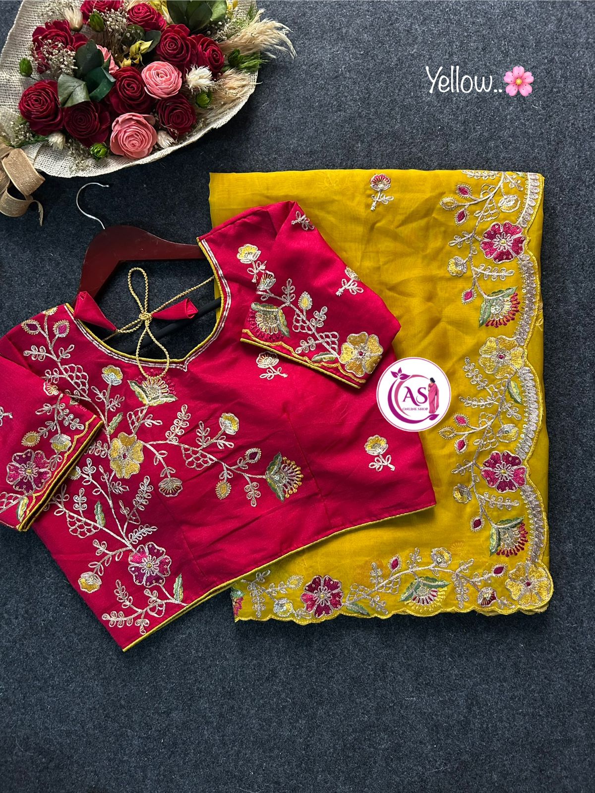 Organza blooming sari with designer stitched blouse