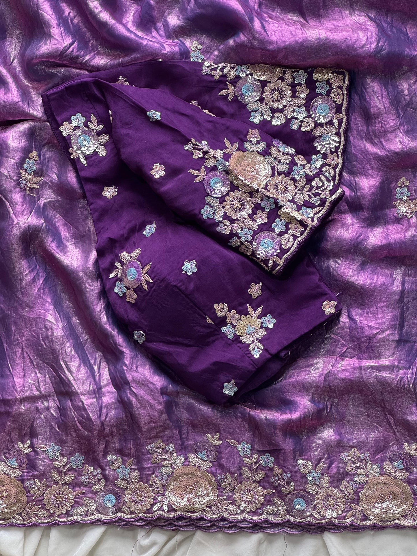 Pure space silk saree with pure Luxe coding work saree stitched blouse