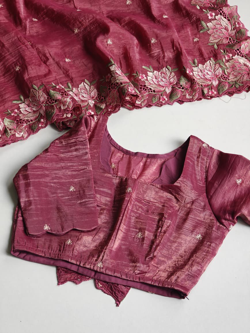 🌸 Where Luxury Meets Craftsmanship – Embroidered Crush Silk Beauty 🌸With Stitched Blouse ✨