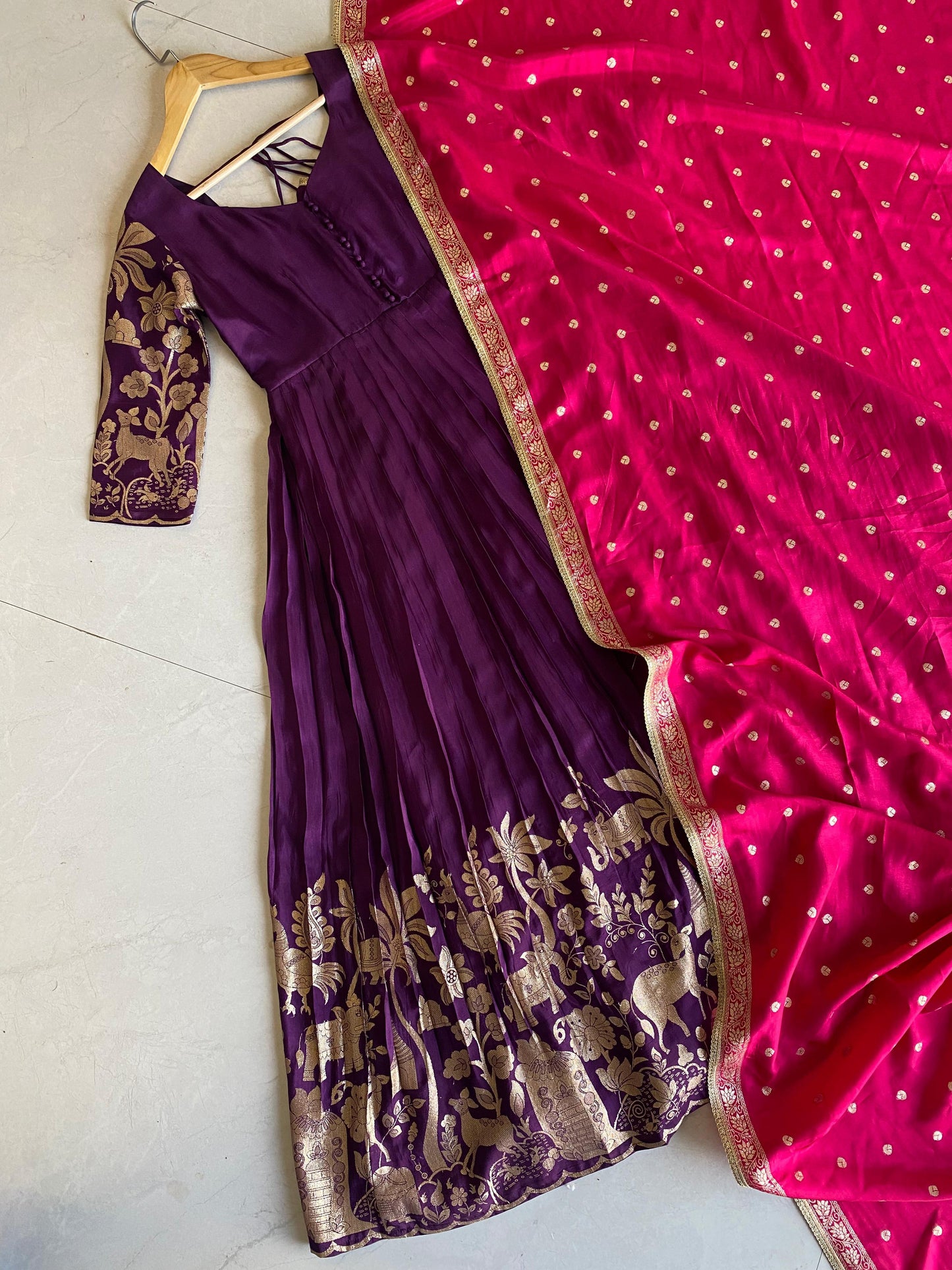 Kalmakari motifs zari long gown with premium dupatta