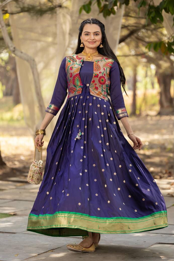 Paithani Pure Weaving Jacket gowns for festivals