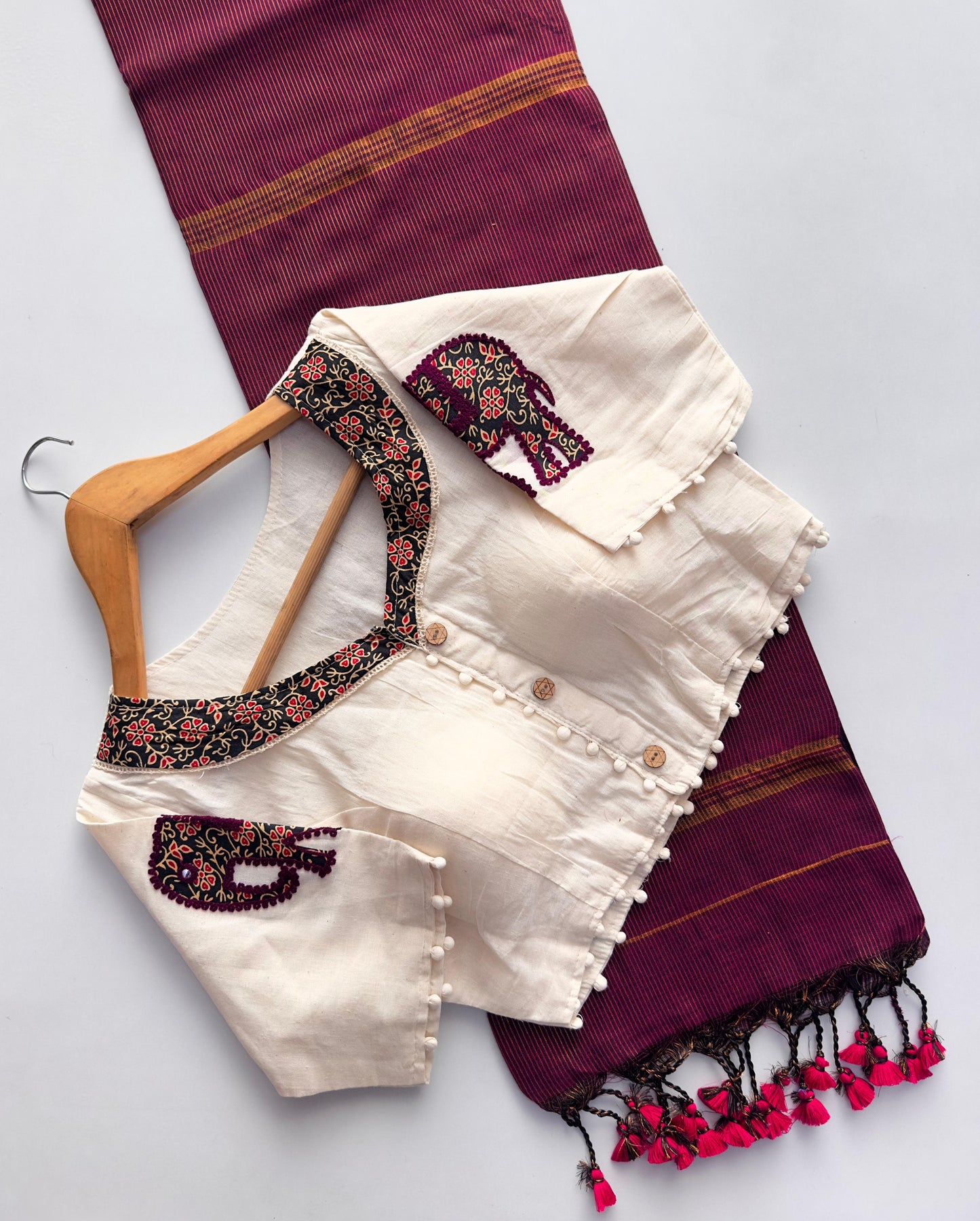 Khadi cotton saree with stiched blouse