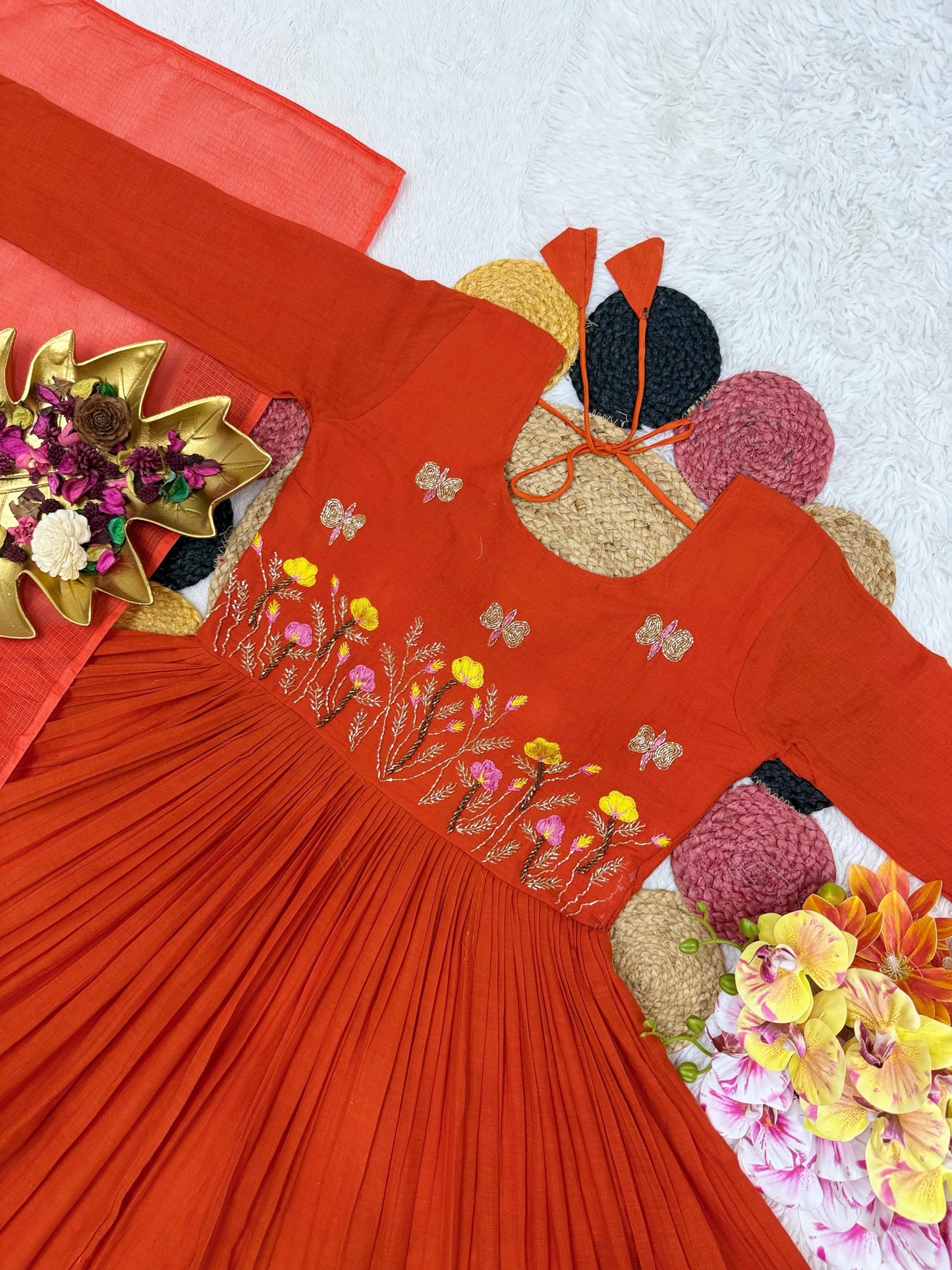 Handwork mul cotton Gowns with duppata