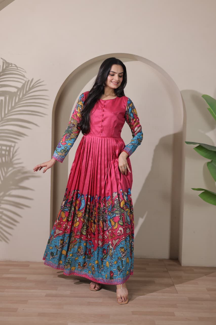 Elegant PenKalamkari Desginer Long Anarkali gowns