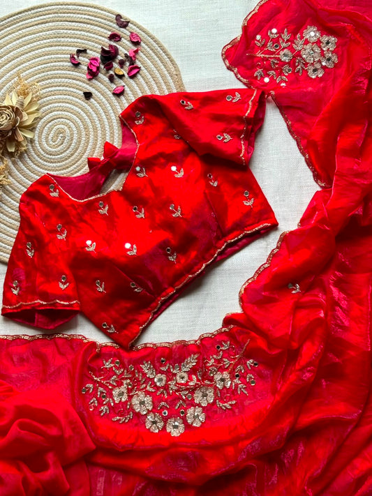 Redrose trendy saree with stitched blouse