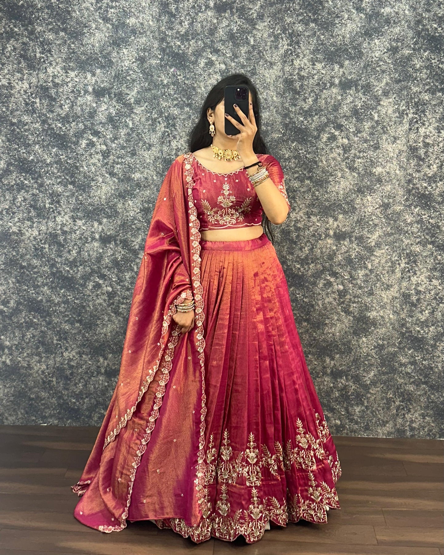 South tissue lehenga with embroidery
