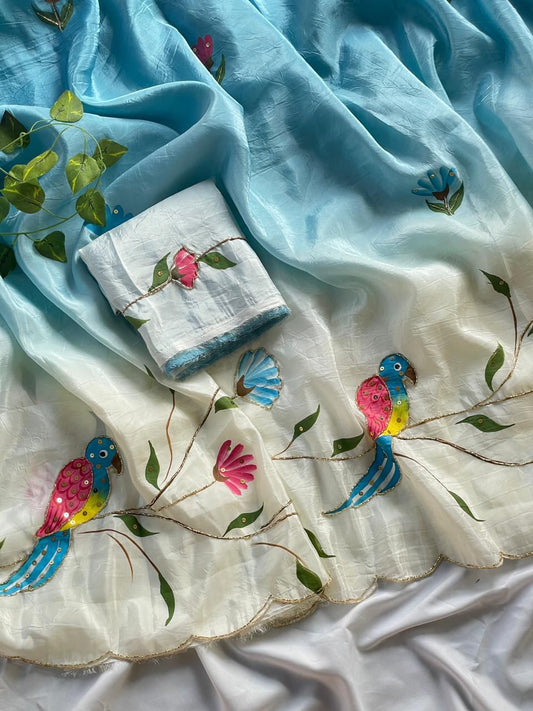 Handmade brush two shade trendy Look sarees