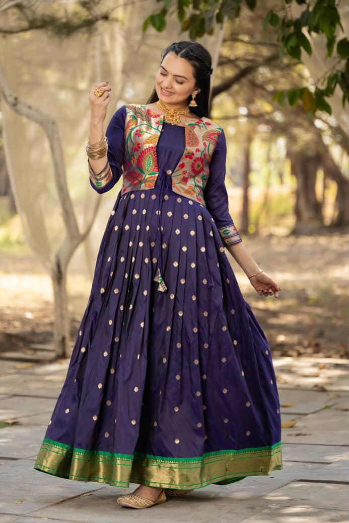 Paithani Pure Weaving Jacket gowns for festivals