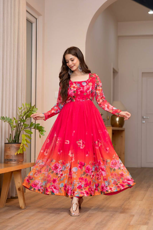 Floral Print Organza Anarkali gown ✨