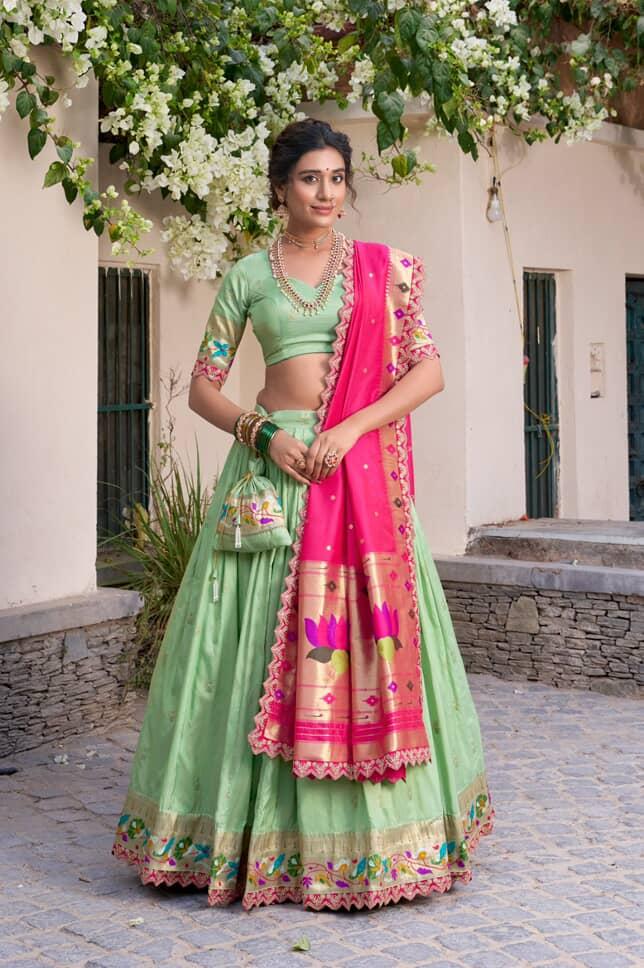 Vichitra Silk Kalmkari print Lehengas