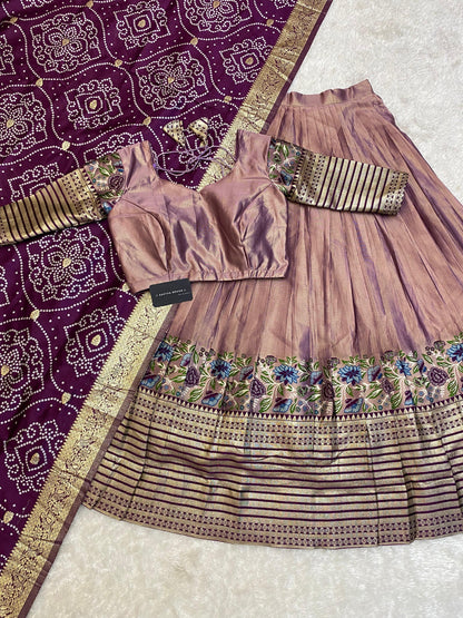 ￼ Bandini tissue Lehenga sets blouse