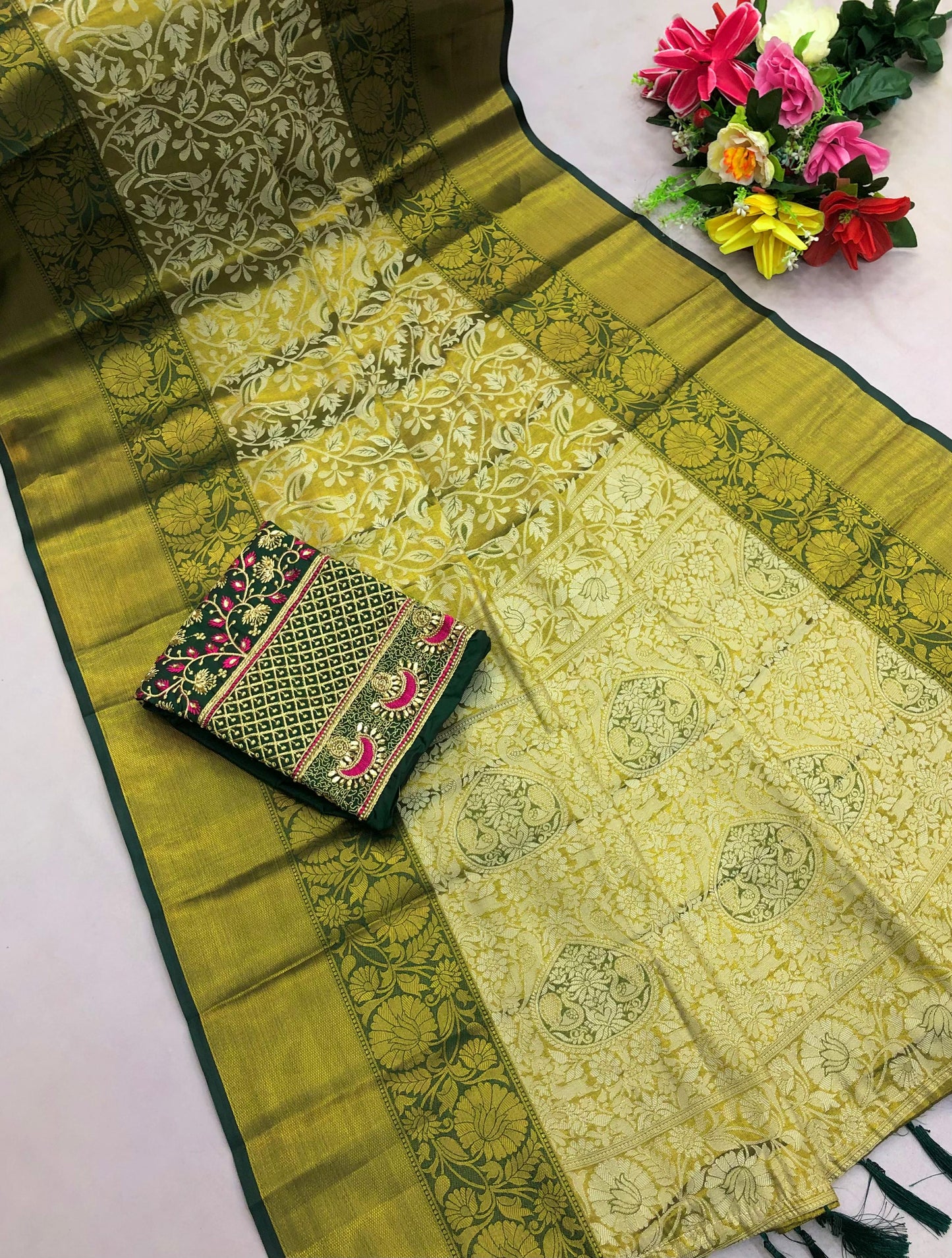 Pure Silk Maggam Saree With Two Blouses