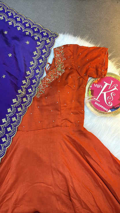 Maggam Anarkali gown with dupatta set
