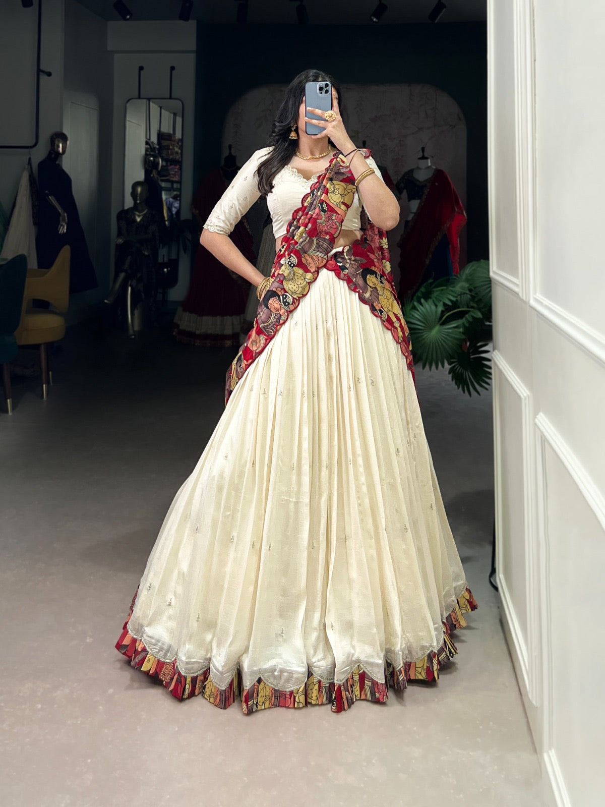 Tussar silk Work Kalmkari Lehenags