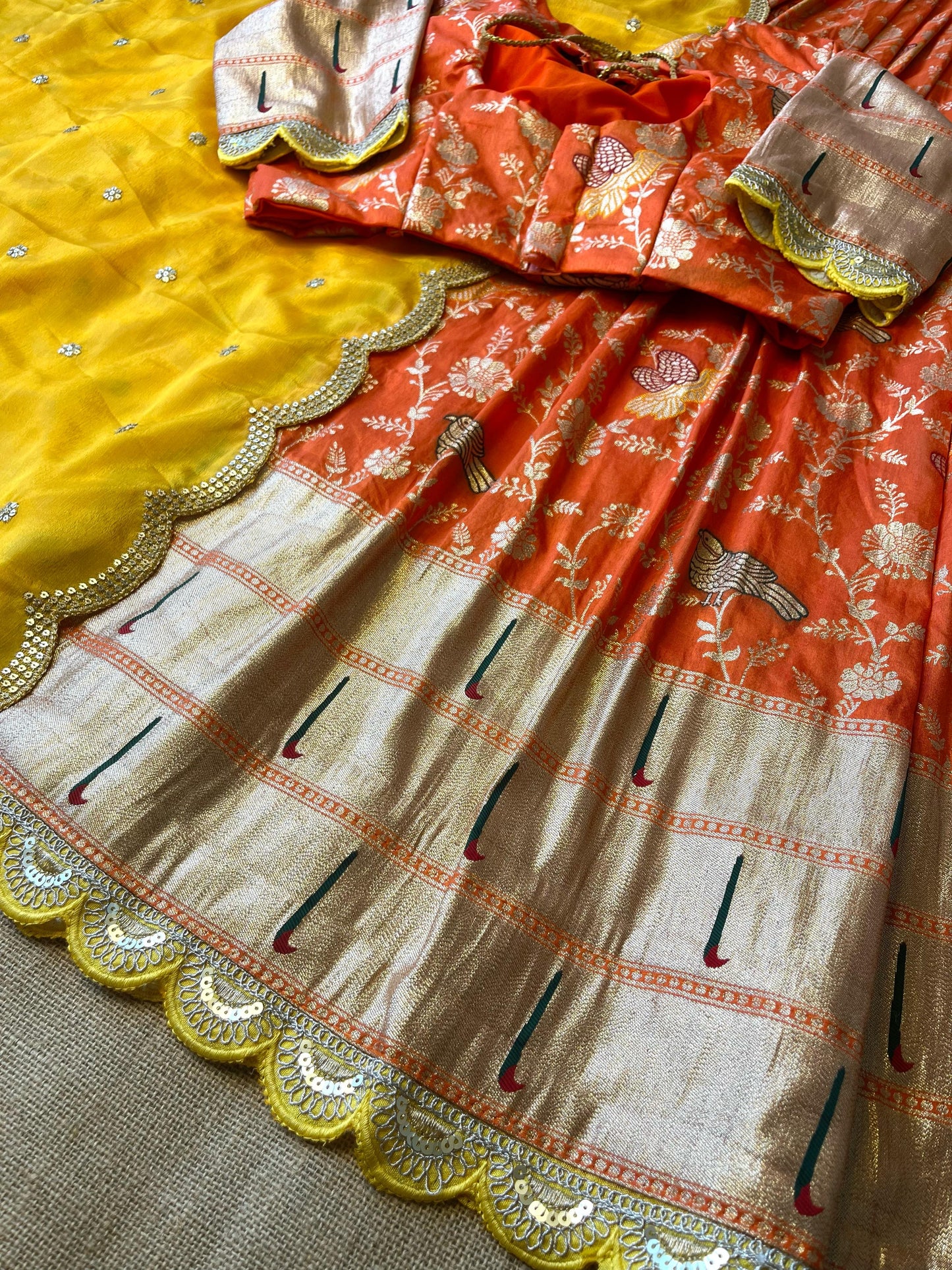Flower Concept with Muniya paithani border fully stitched lehengas