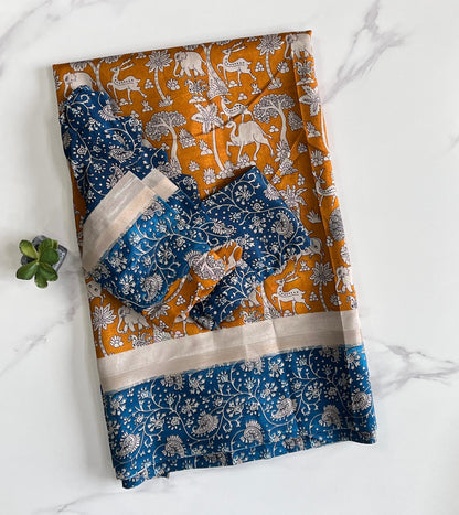 Mangalkari saree with pichwai print on all over the saree