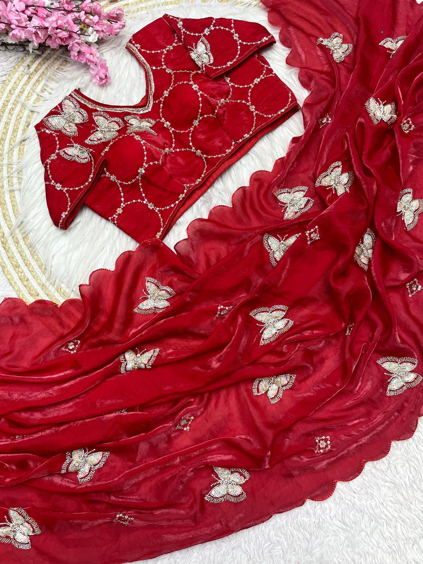 Butterfly Designer saree with stitched blosue