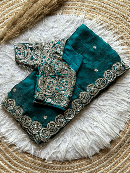Luxe Saree With Stitched blouse space silk saree