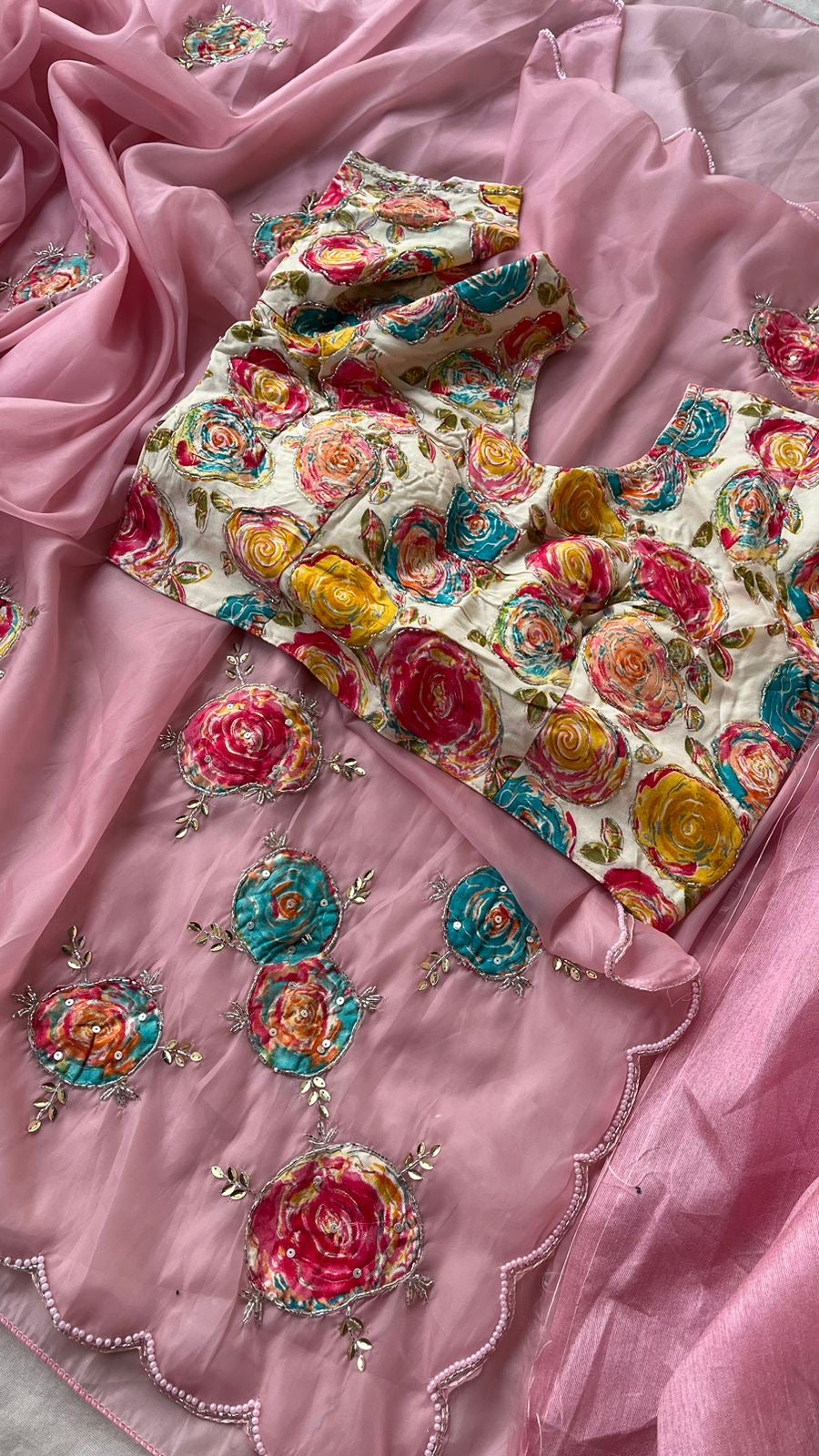 Glass Soft Crystal Sarees luxe semi Stitched Blouse