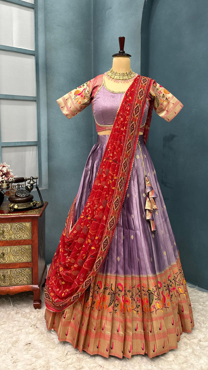 "Elegant Paithani Silk Lehenga Choli Set - Two-Tone Tissue Silk"