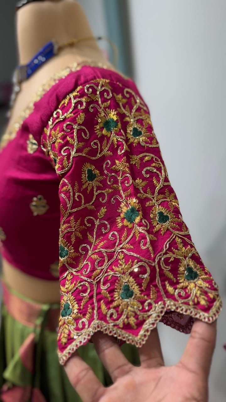 Kanchipuram Lehenga with cutwork duptta