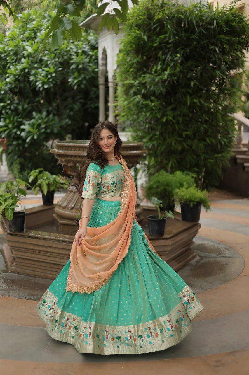 Paithani Lehenga sets with cutwork dupatta