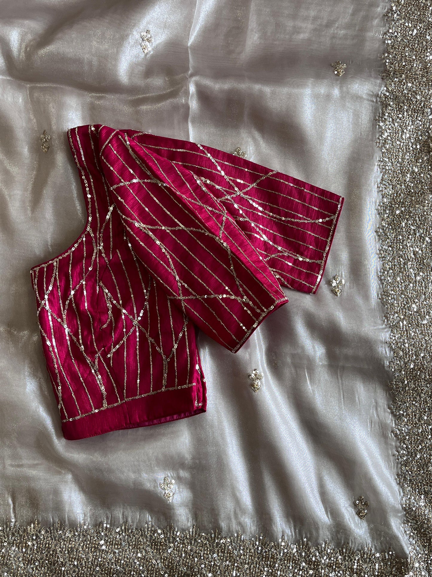 Luxe Pure Tissue sequence Codded saree with stitched blouse