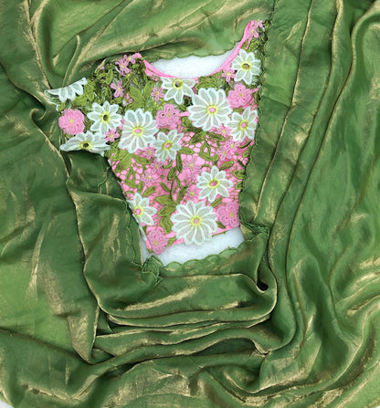 Crosya embroidery cutwork designer  blosue with fendy silk saree