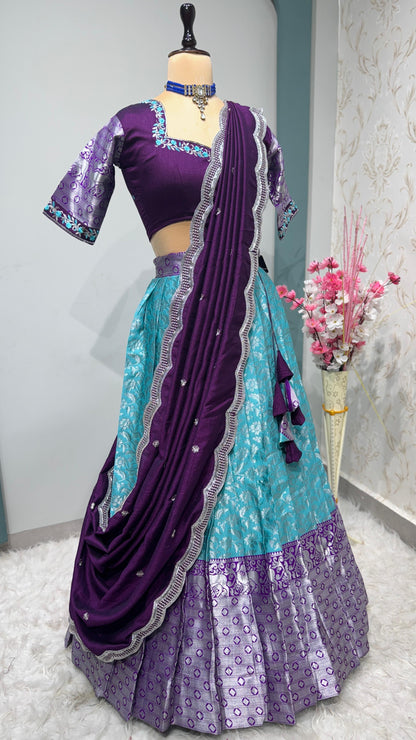 Kanchipuram Lehenga set with work blouses