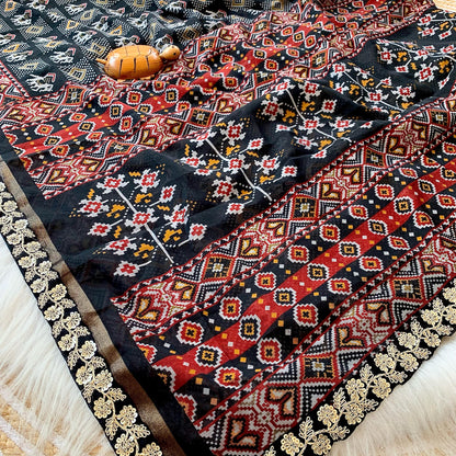 Ikkat Lenin saree with stitched Blouse