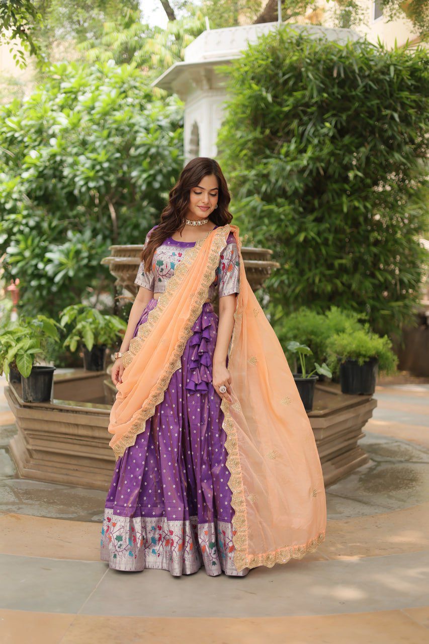 Paithani Lehenga sets with cutwork dupatta