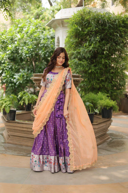 Paithani Lehenga sets with cutwork dupatta