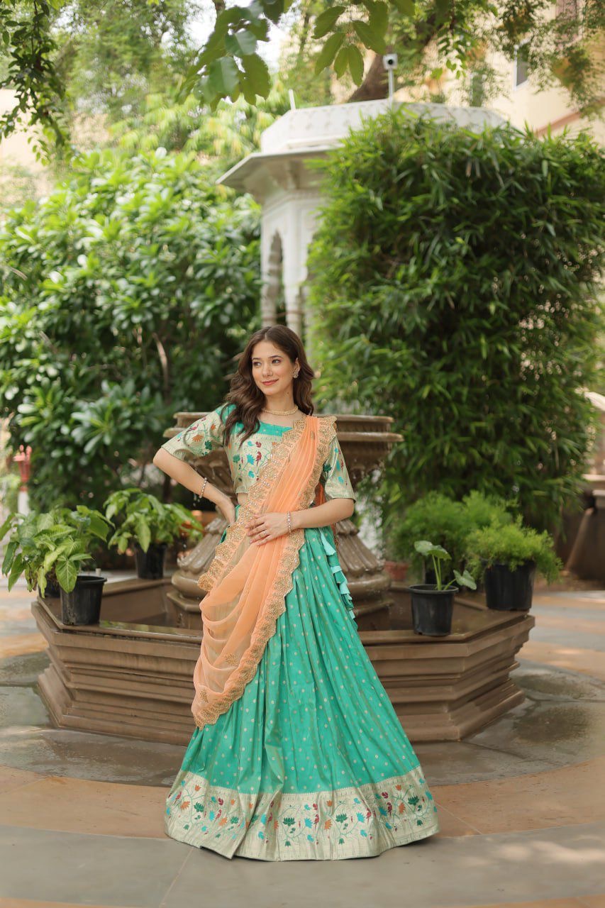 Paithani Lehenga sets with cutwork dupatta