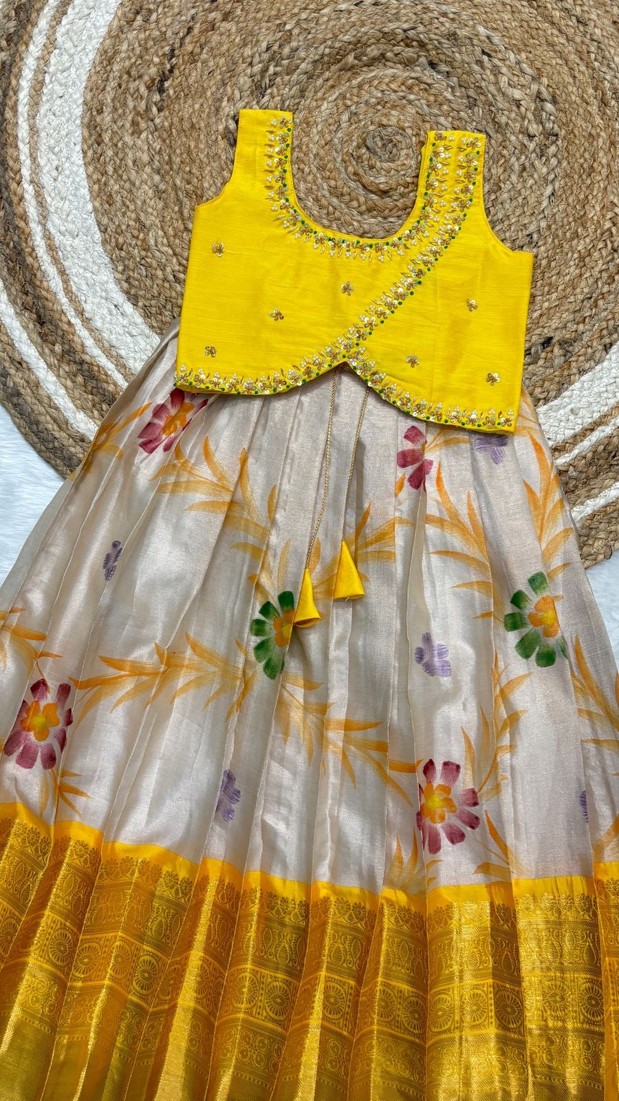 Soft Semi Kanchi maggam Kids Sets