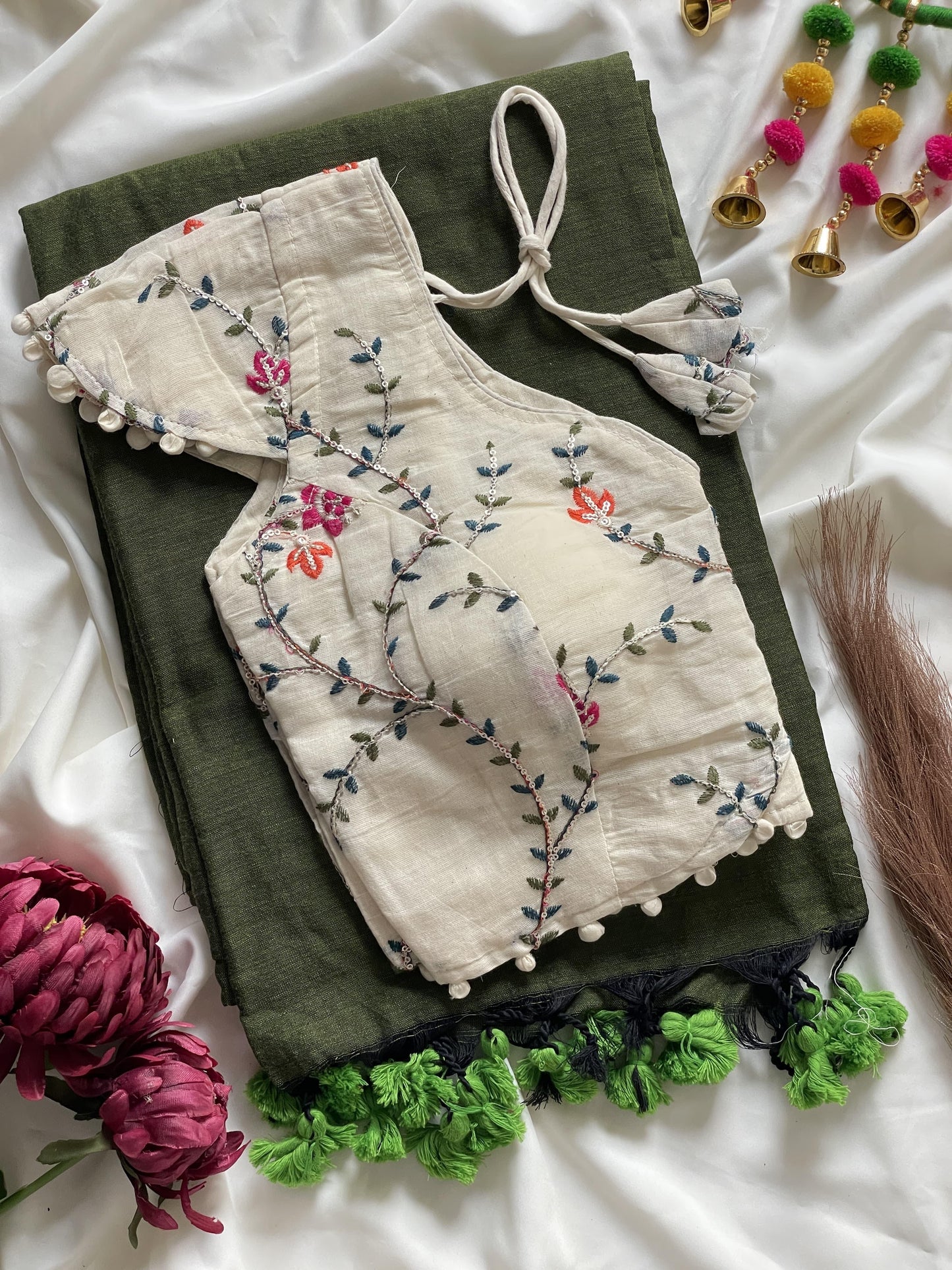 Khadi cotton with Heavy Embroidery work blouse