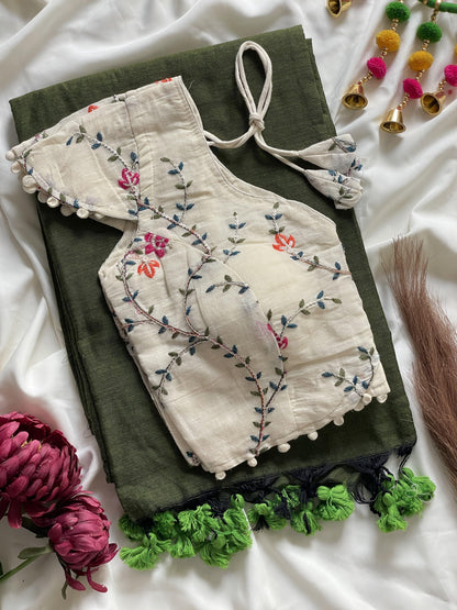 Khadi cotton with Heavy Embroidery work blouse