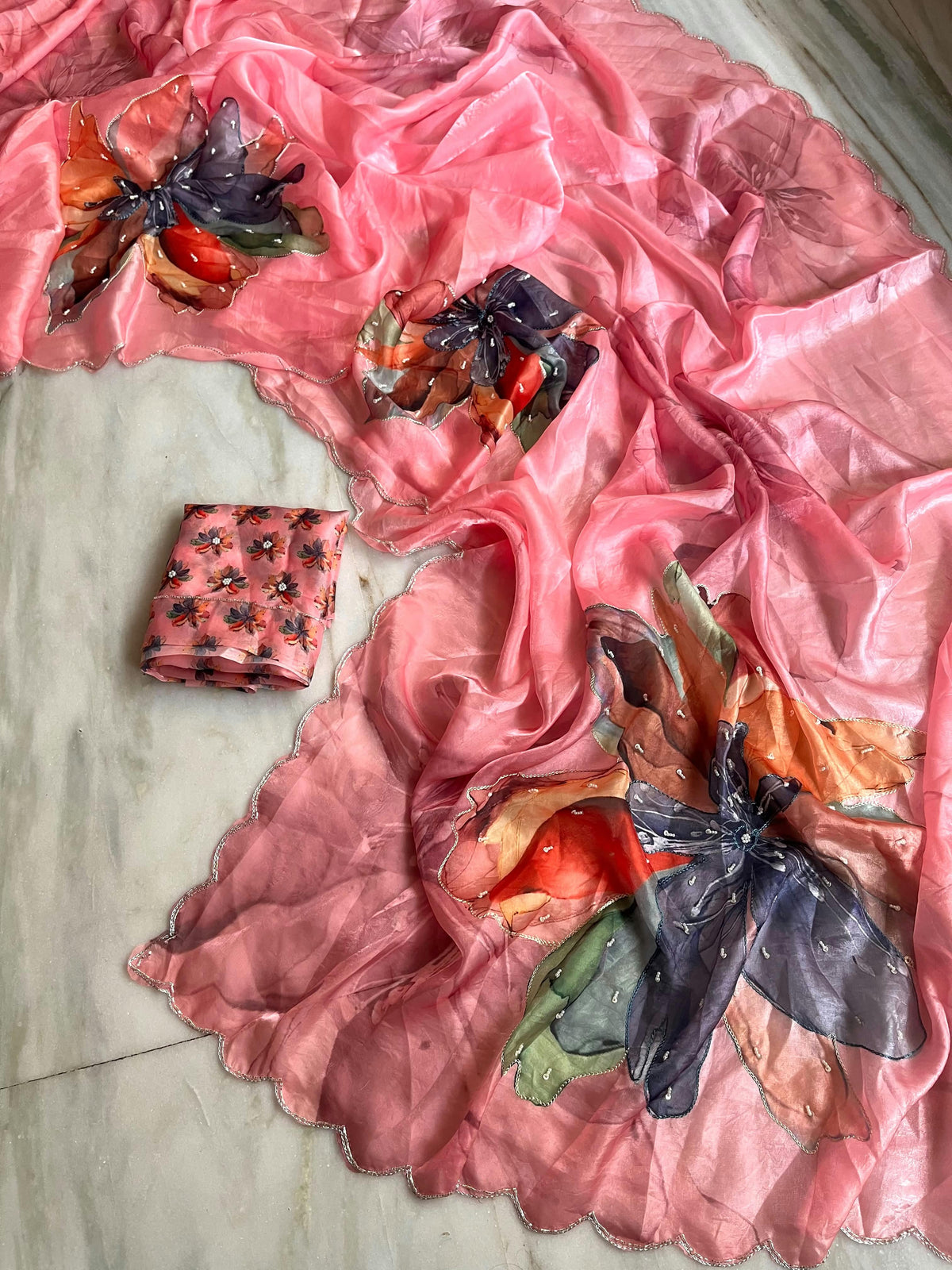 Fendy satin budget Handwork saree
