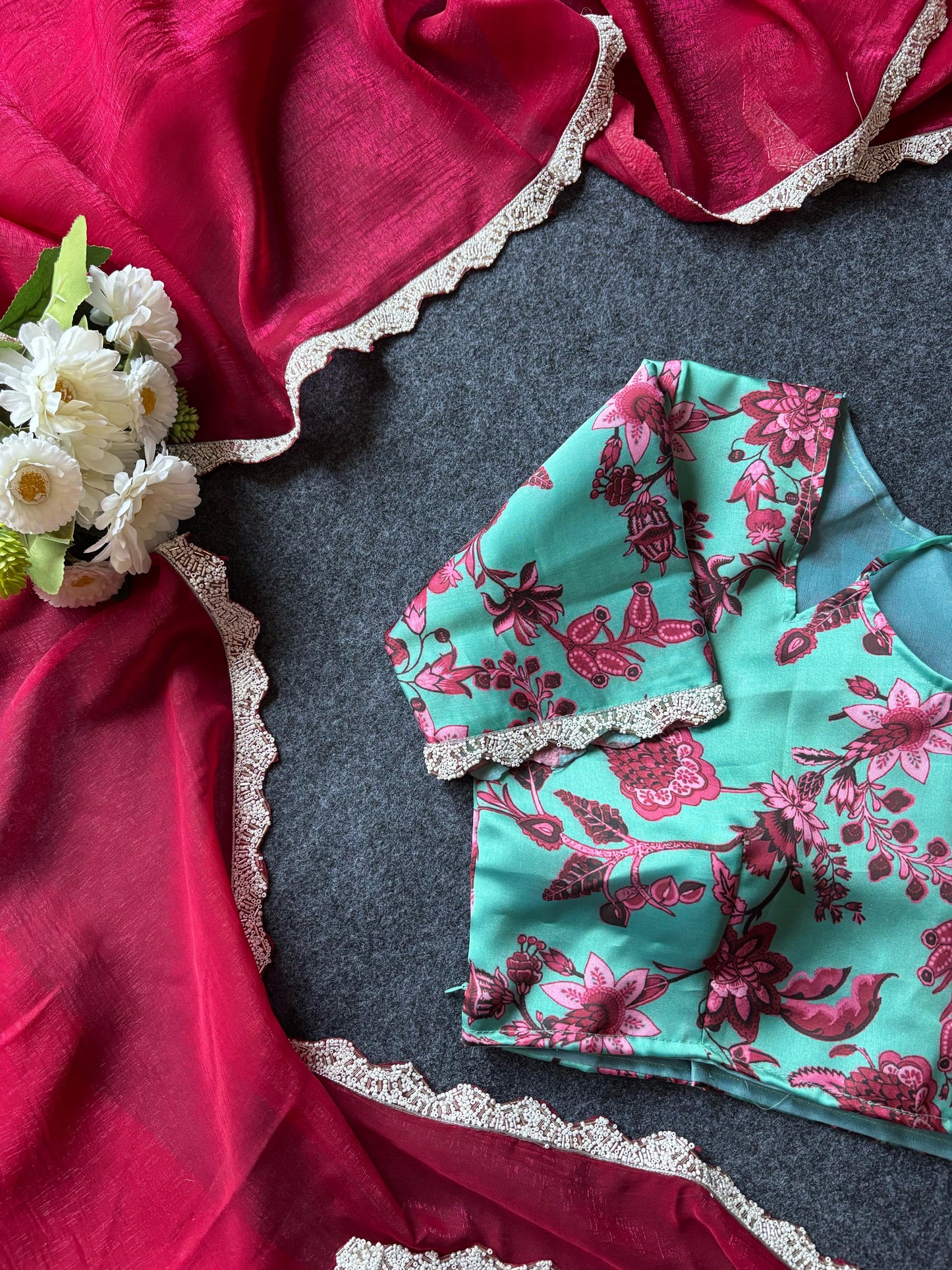 Thread model Blouse Candy Crush saree with stitched