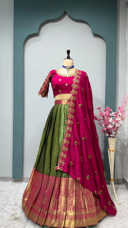 Kanchipuram Lehenga with cutwork duptta