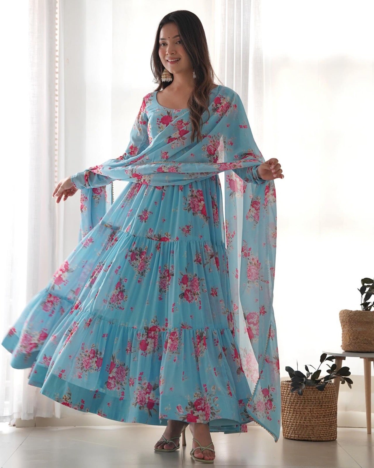 Georgette long Anarkali set /Kurta