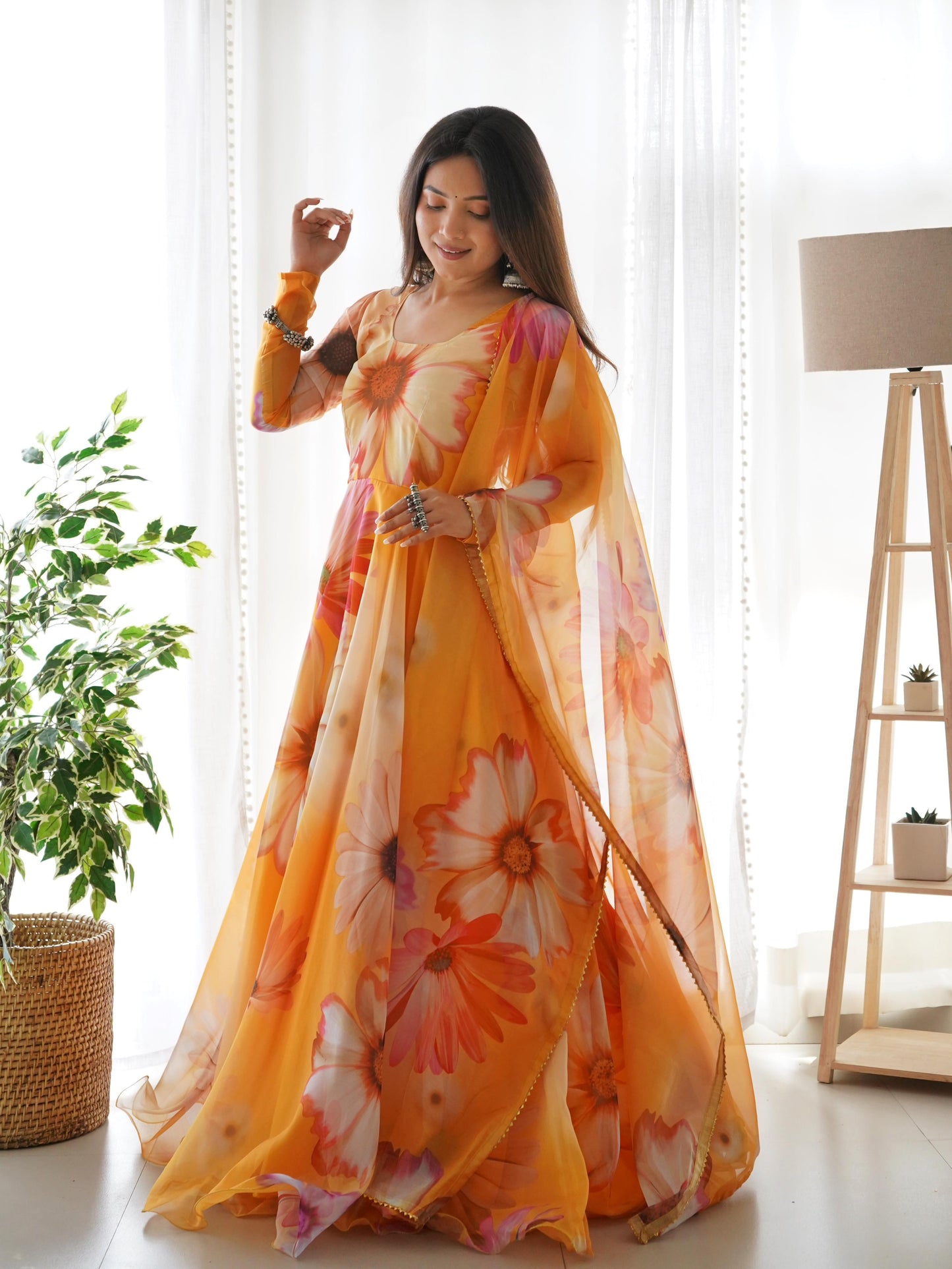 Sunflower Gown With Dupatta Gown