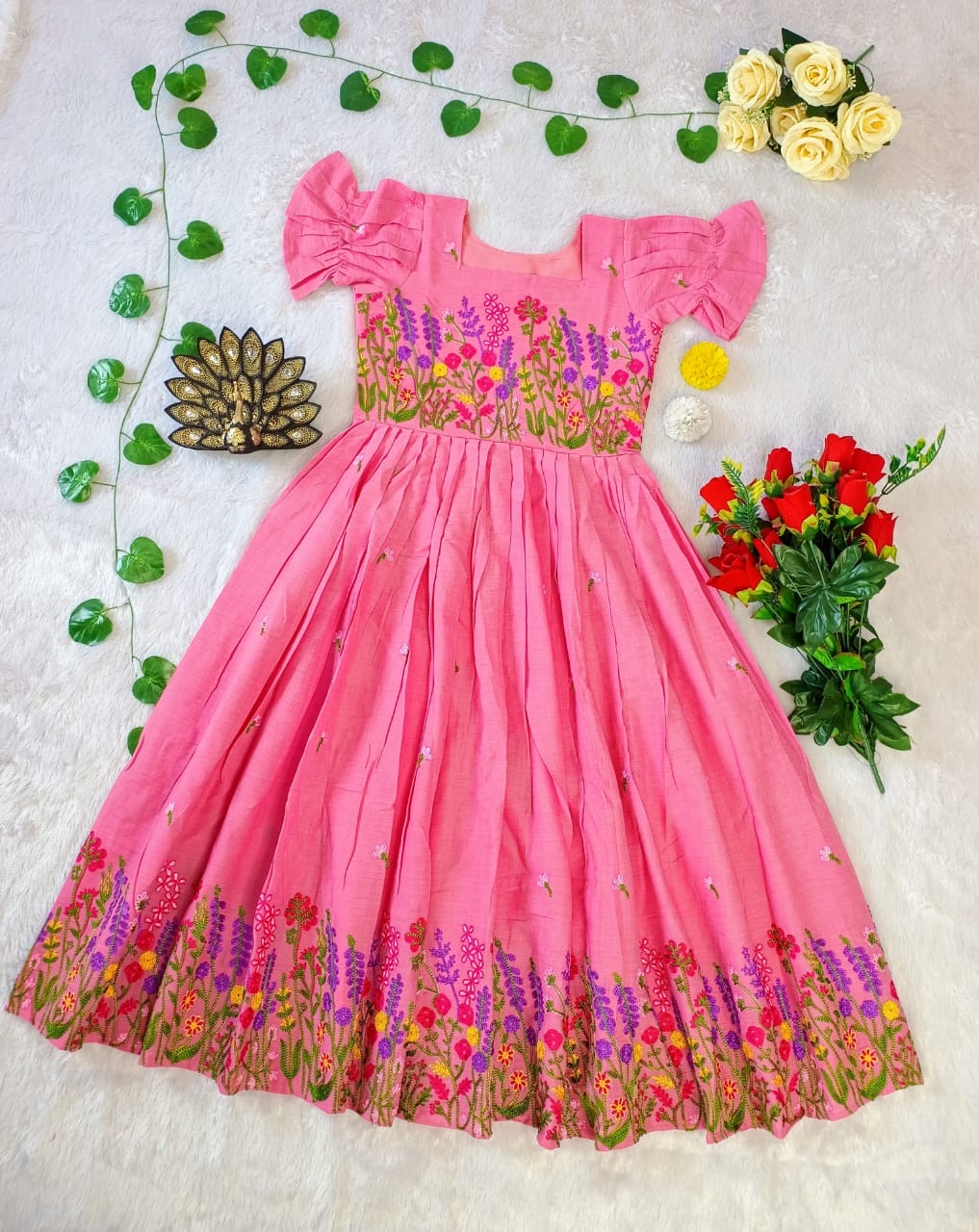 kora Cotton with multicolour thread work Midi Dress gowns