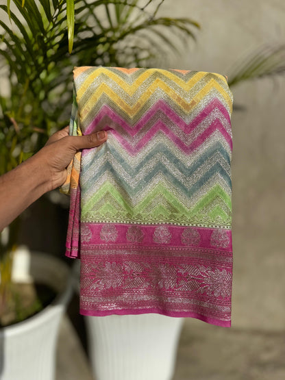 Rainbow Multi Pure Georgette Luxe saree