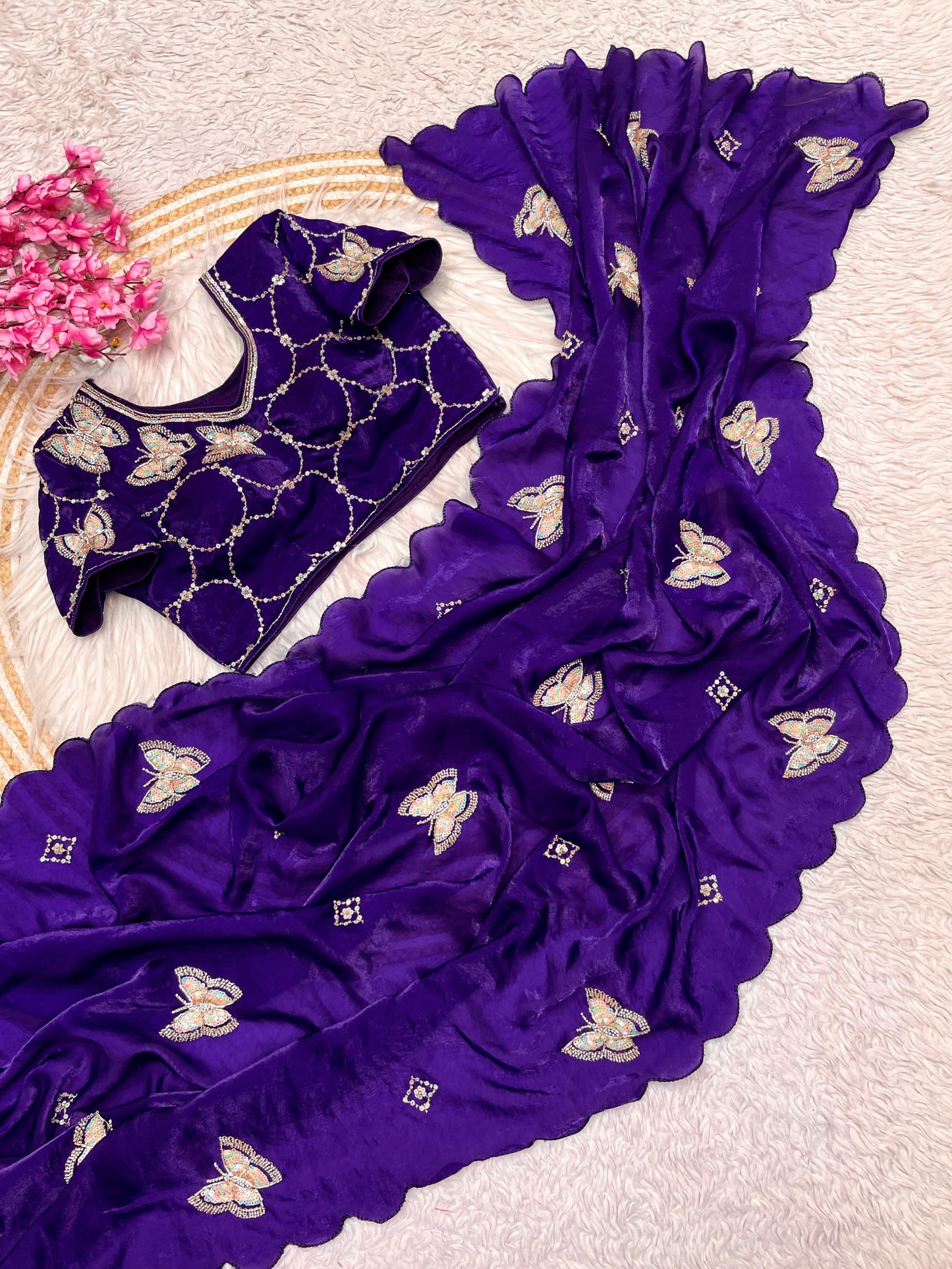 Butterfly Designer saree with stitched blosue