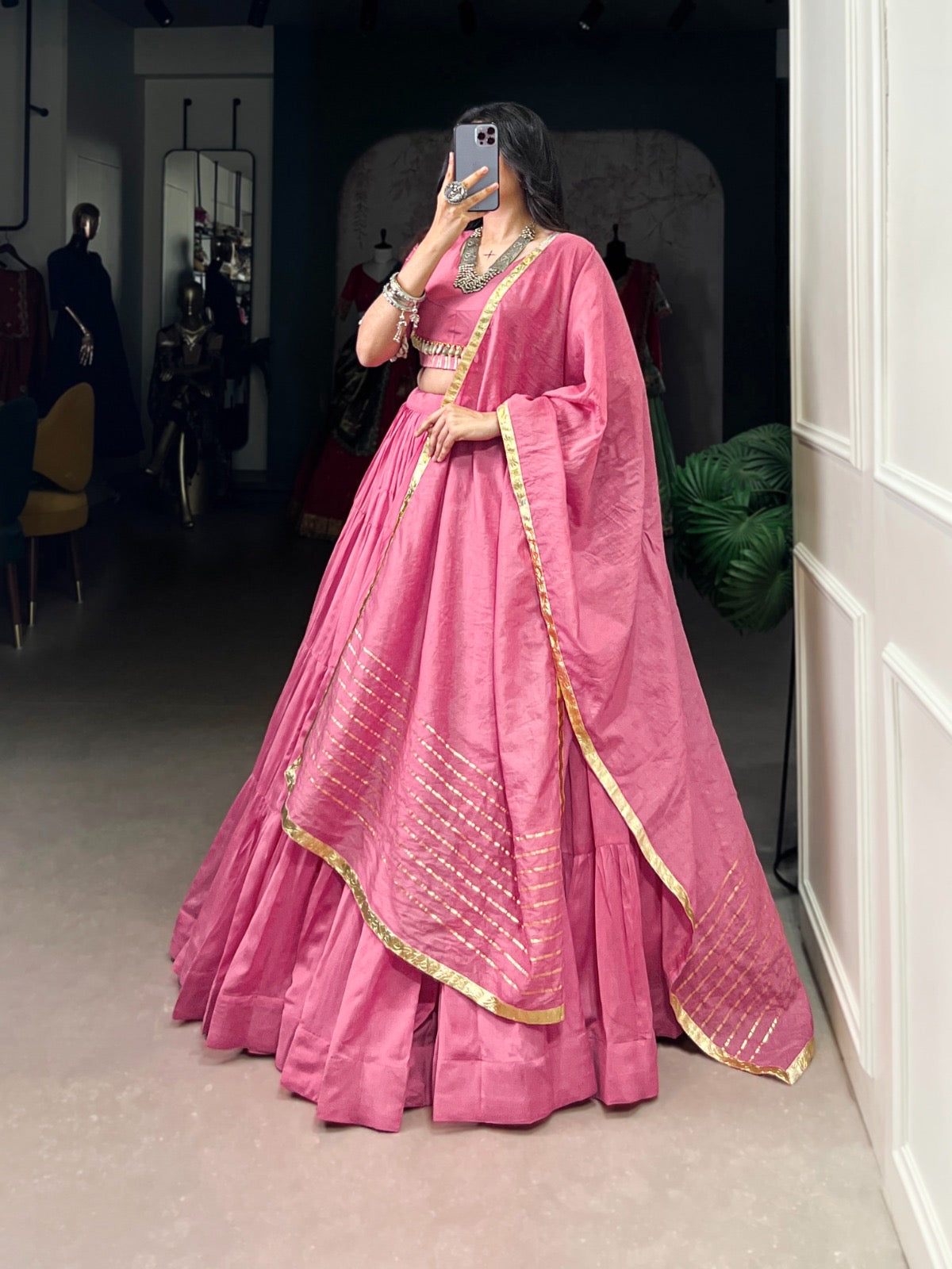 lehenga that whispers culture – pure Chanderi, pure devotion.🌸✨