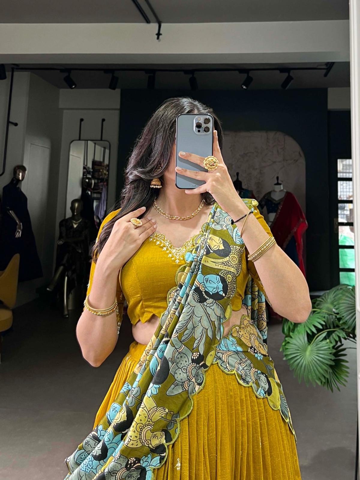 Kalamkari new vichitra  silk  Lehnags’s