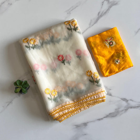 Pure Chiffon Organza Saree with embroidery work budget sarees