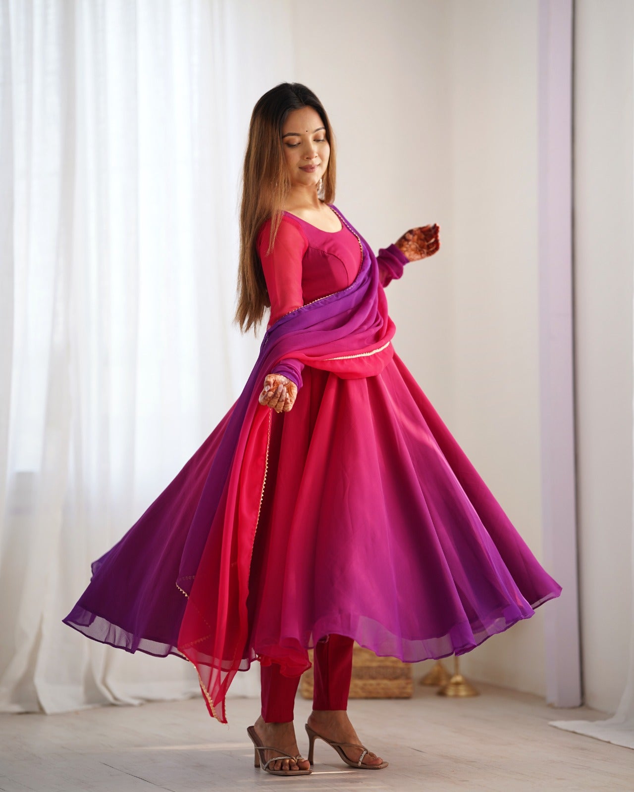 Rainbow Colour Anarkali Gowns